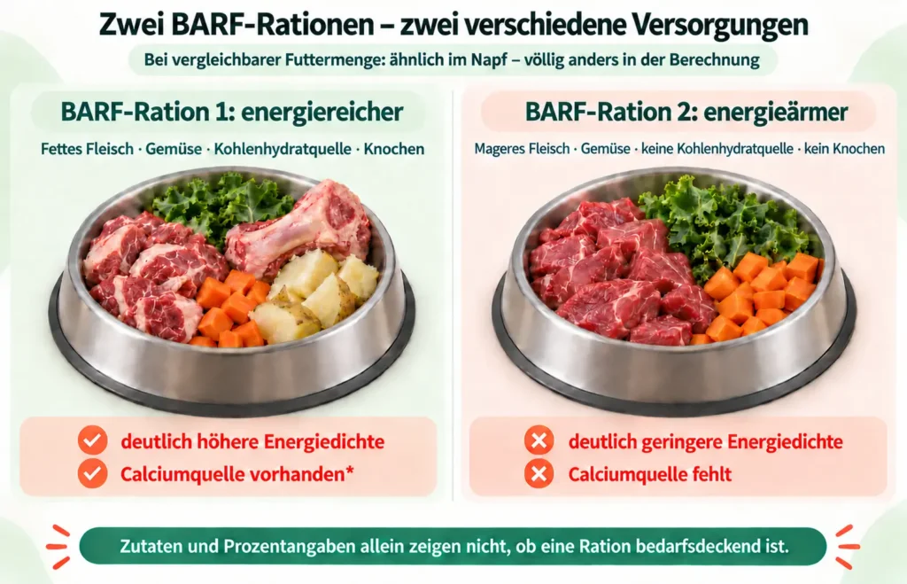 Vergleich zweier BARF-Rationen für Hunde mit unterschiedlicher Energie- und Calciumversorgung